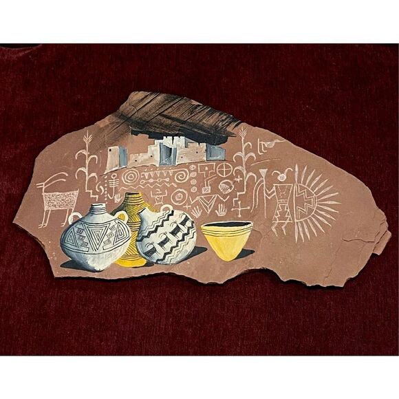 Marc Begay Navajo Native American Handpainted Petroglyphs Red Rock Stone Signed - Picture 2 of 6